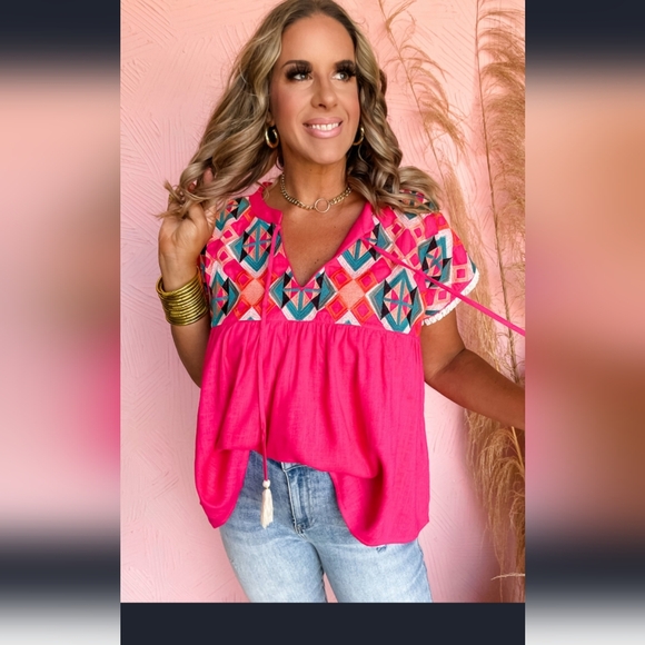 ✨️Sale✨️Strawberry Pink V Neck Blouse (New/Unused still in package) - Picture 4 of 8